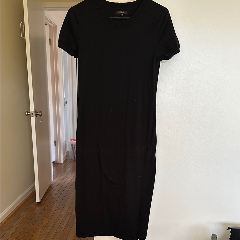 Black Short Sleeve Midi Dress